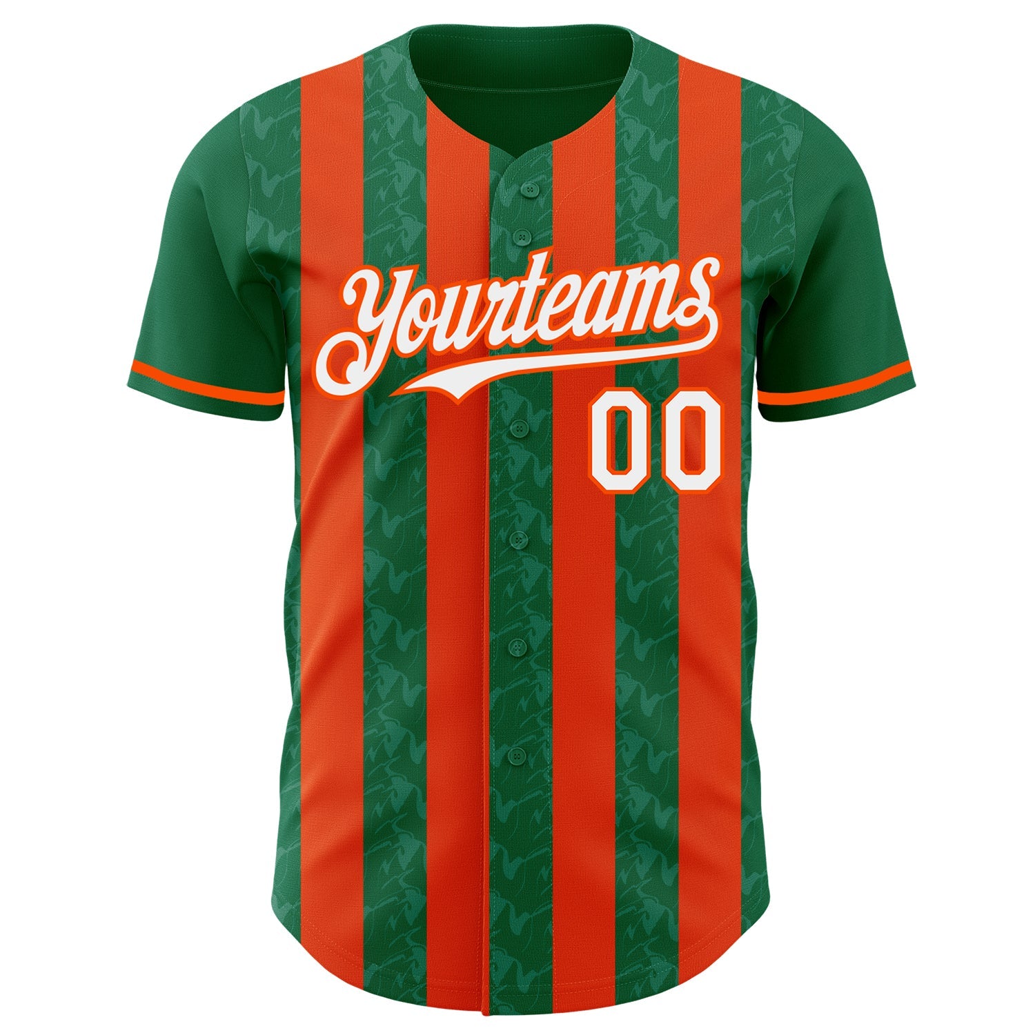 Custom Kelly Green White-Orange Classic Vertical Stripe Fluid Liquid Texture Authentic Baseball Jersey
