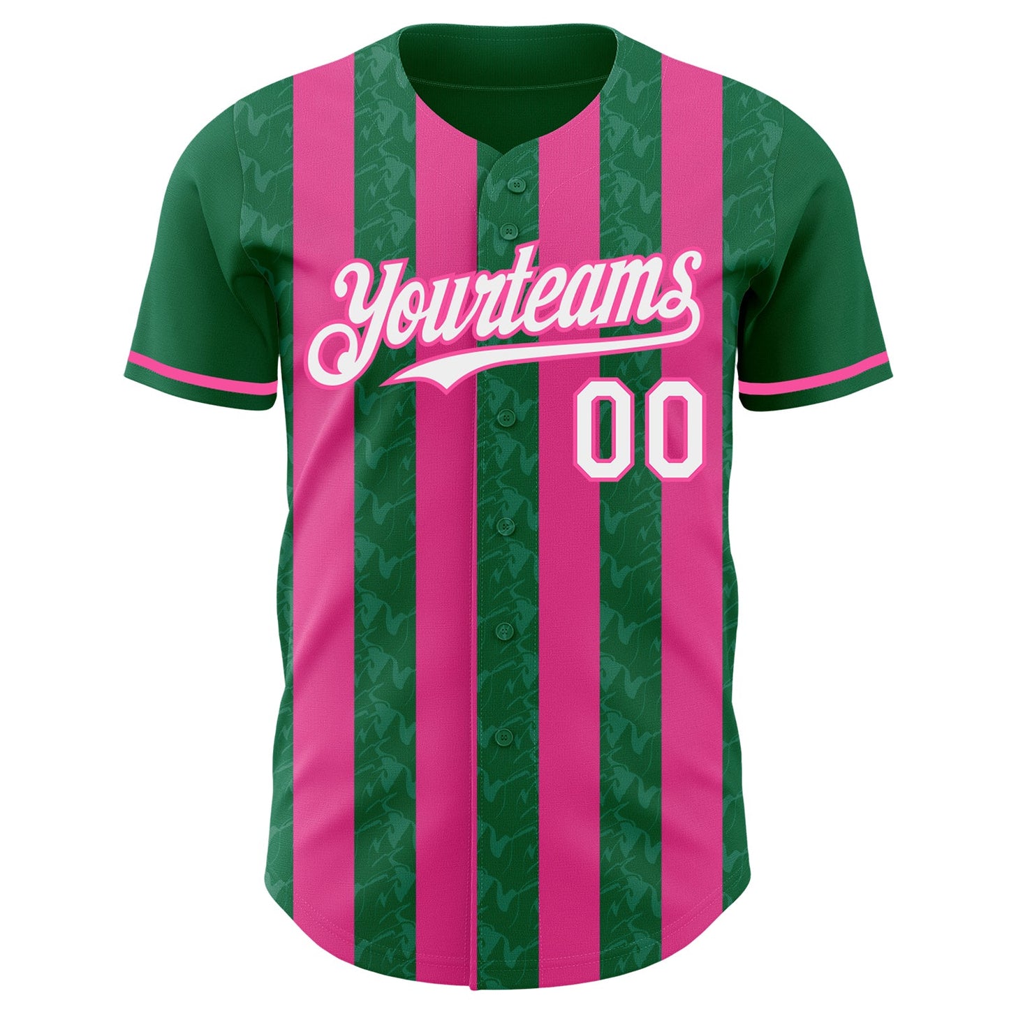 Custom Kelly Green White-Pink Classic Vertical Stripe Fluid Liquid Texture Authentic Baseball Jersey