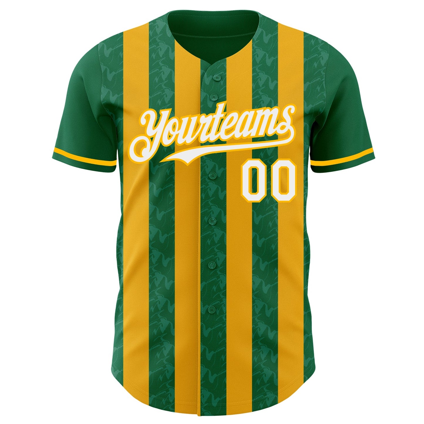 Custom Kelly Green White-Gold Classic Vertical Stripe Fluid Liquid Texture Authentic Baseball Jersey