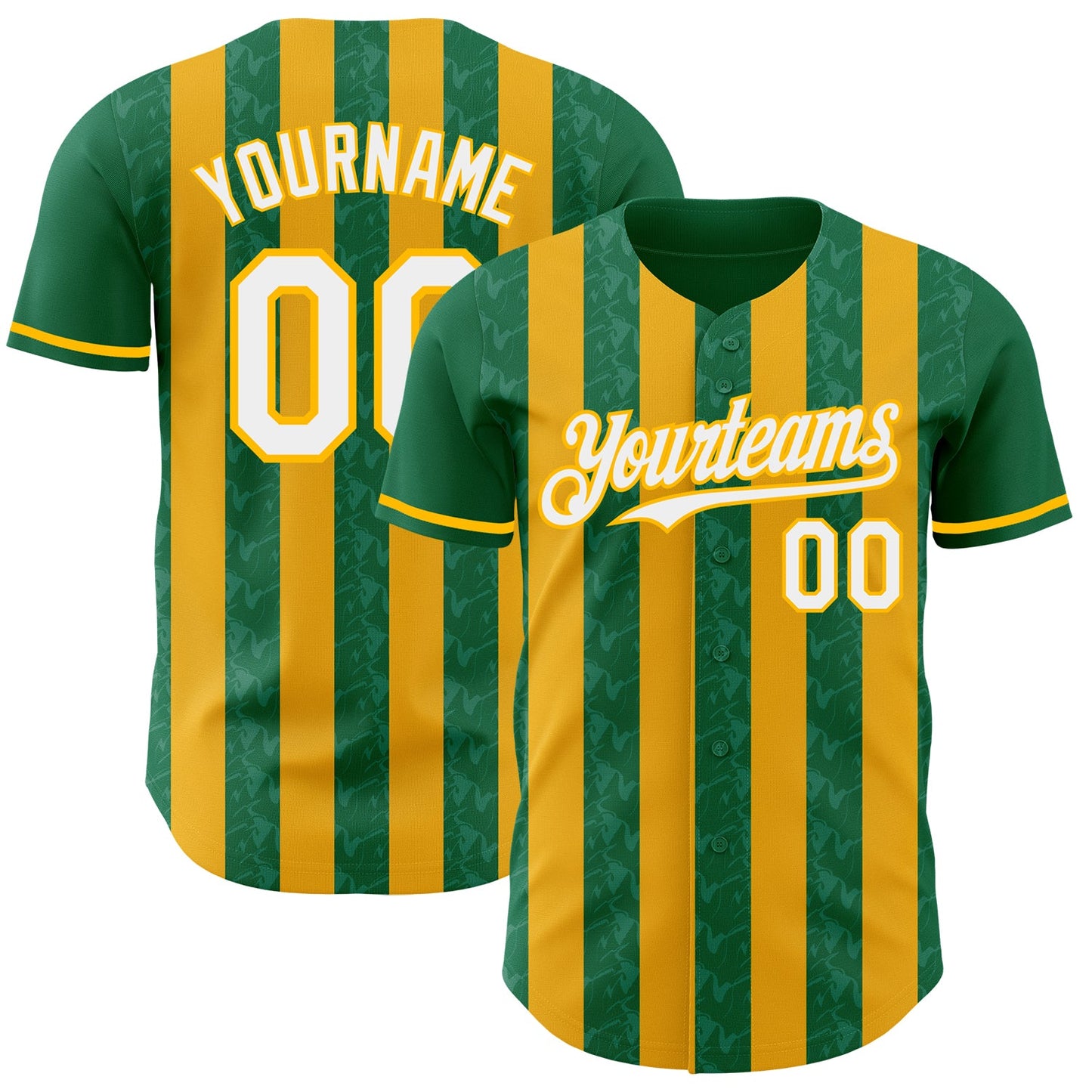 Custom Kelly Green White-Gold Classic Vertical Stripe Fluid Liquid Texture Authentic Baseball Jersey