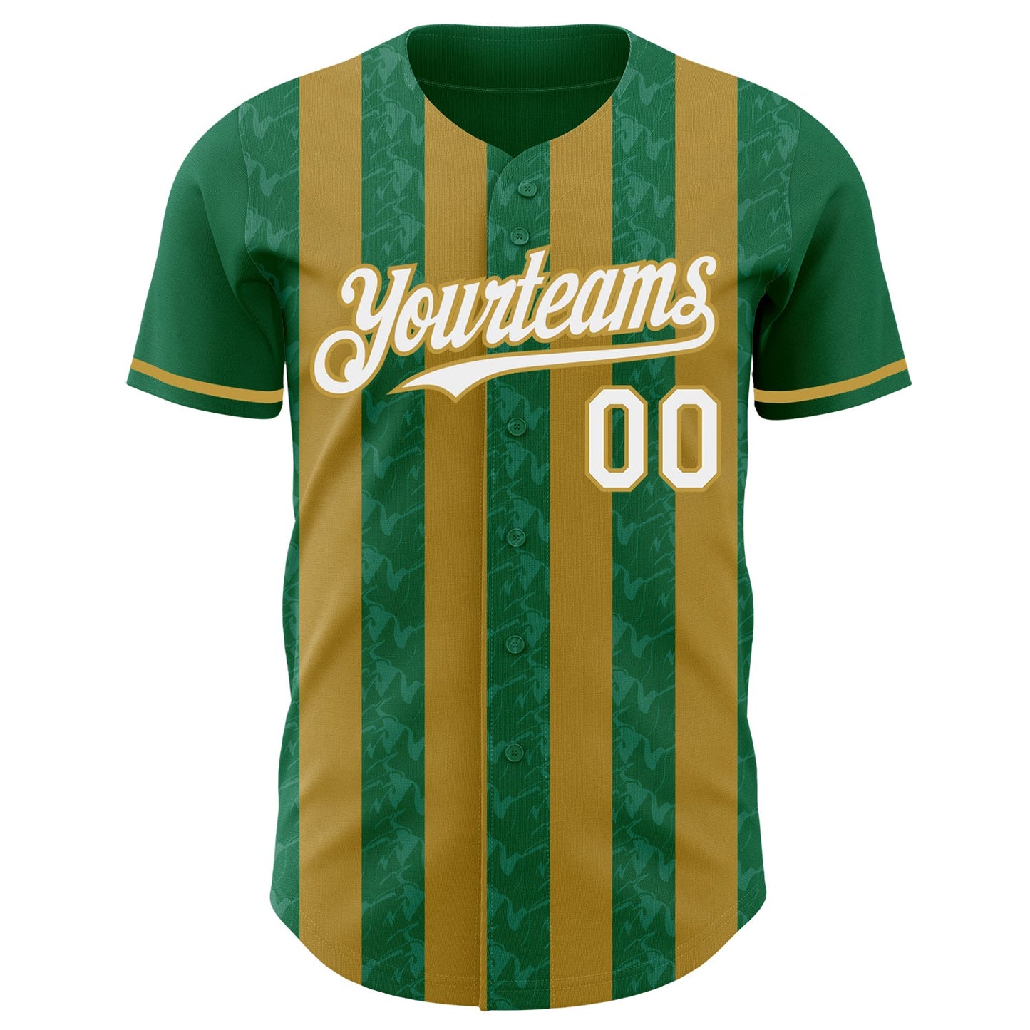 Custom Kelly Green White-Old Gold Classic Vertical Stripe Fluid Liquid Texture Authentic Baseball Jersey