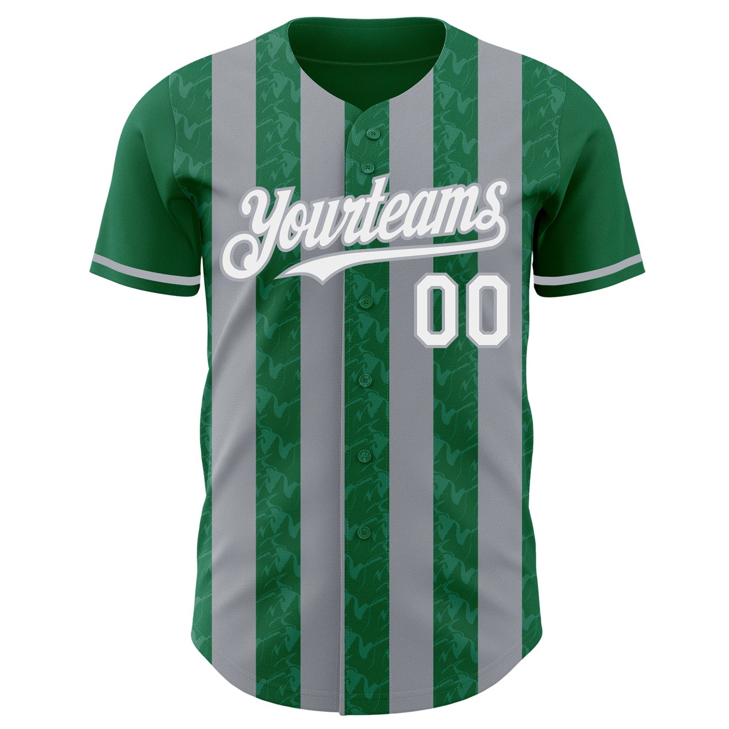 Custom Kelly Green White-Gray Classic Vertical Stripe Fluid Liquid Texture Authentic Baseball Jersey