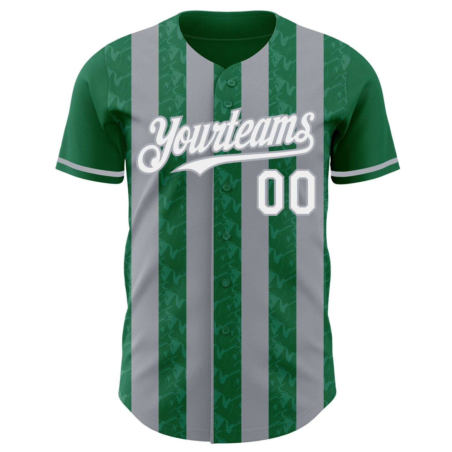 Custom Kelly Green White-Gray Classic Vertical Stripe Fluid Liquid Texture Authentic Baseball Jersey
