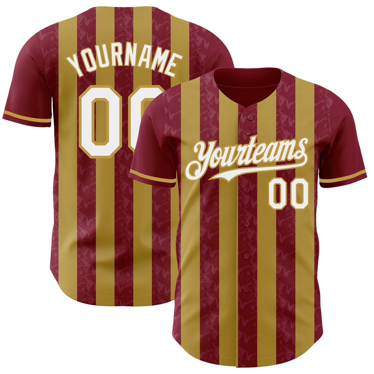 Custom Crimson White-Old Gold Classic Vertical Stripe Fluid Liquid Texture Authentic Baseball Jersey