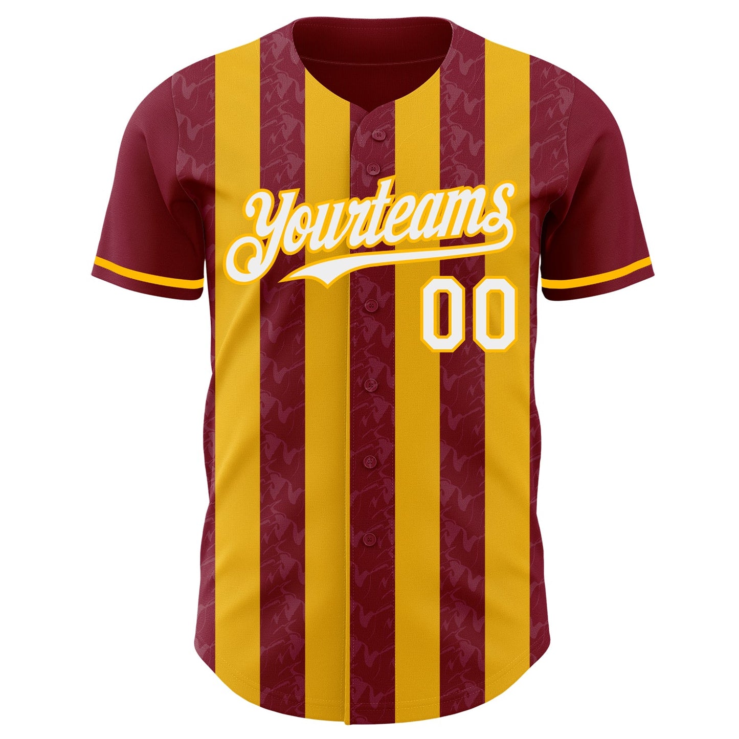 Custom Crimson White-Gold Classic Vertical Stripe Fluid Liquid Texture Authentic Baseball Jersey
