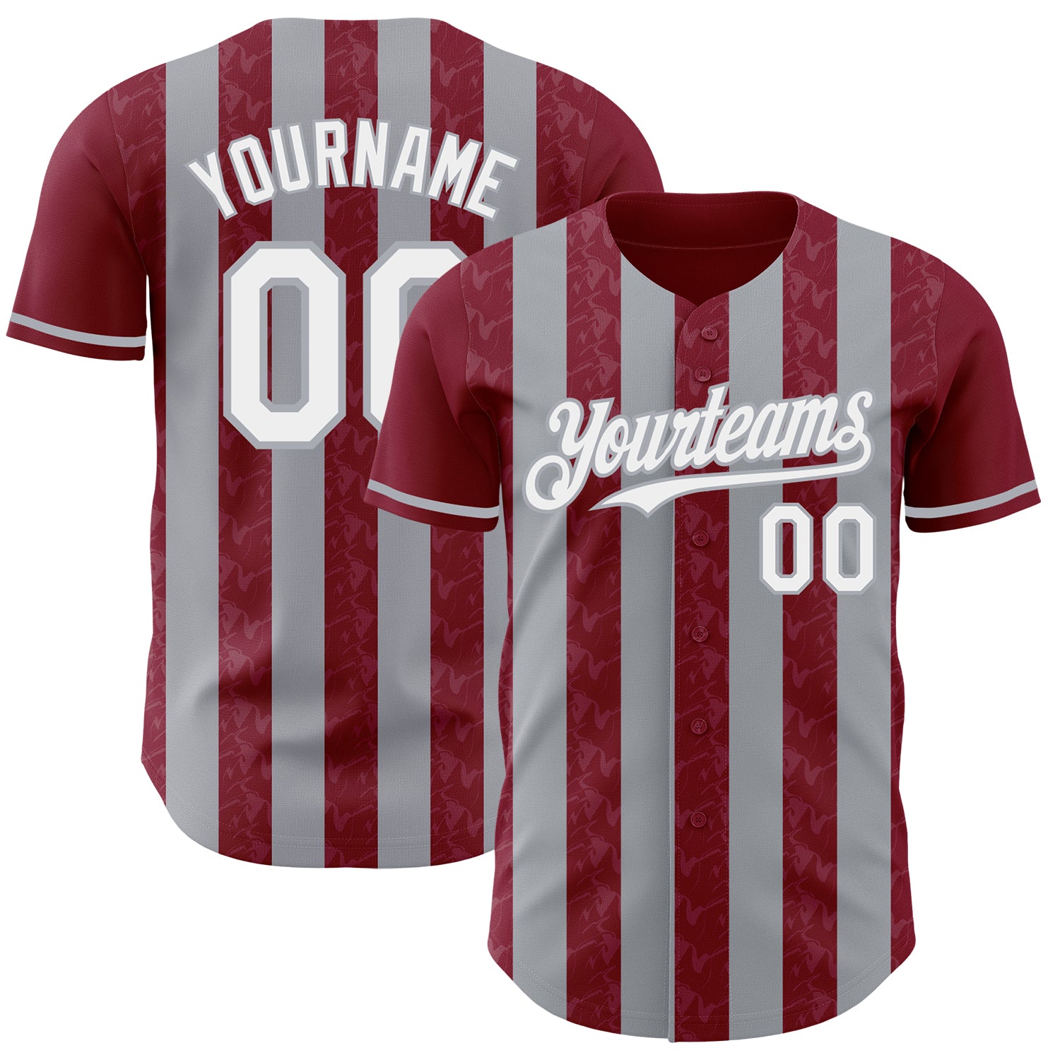 Custom Crimson White-Gray Classic Vertical Stripe Fluid Liquid Texture Authentic Baseball Jersey