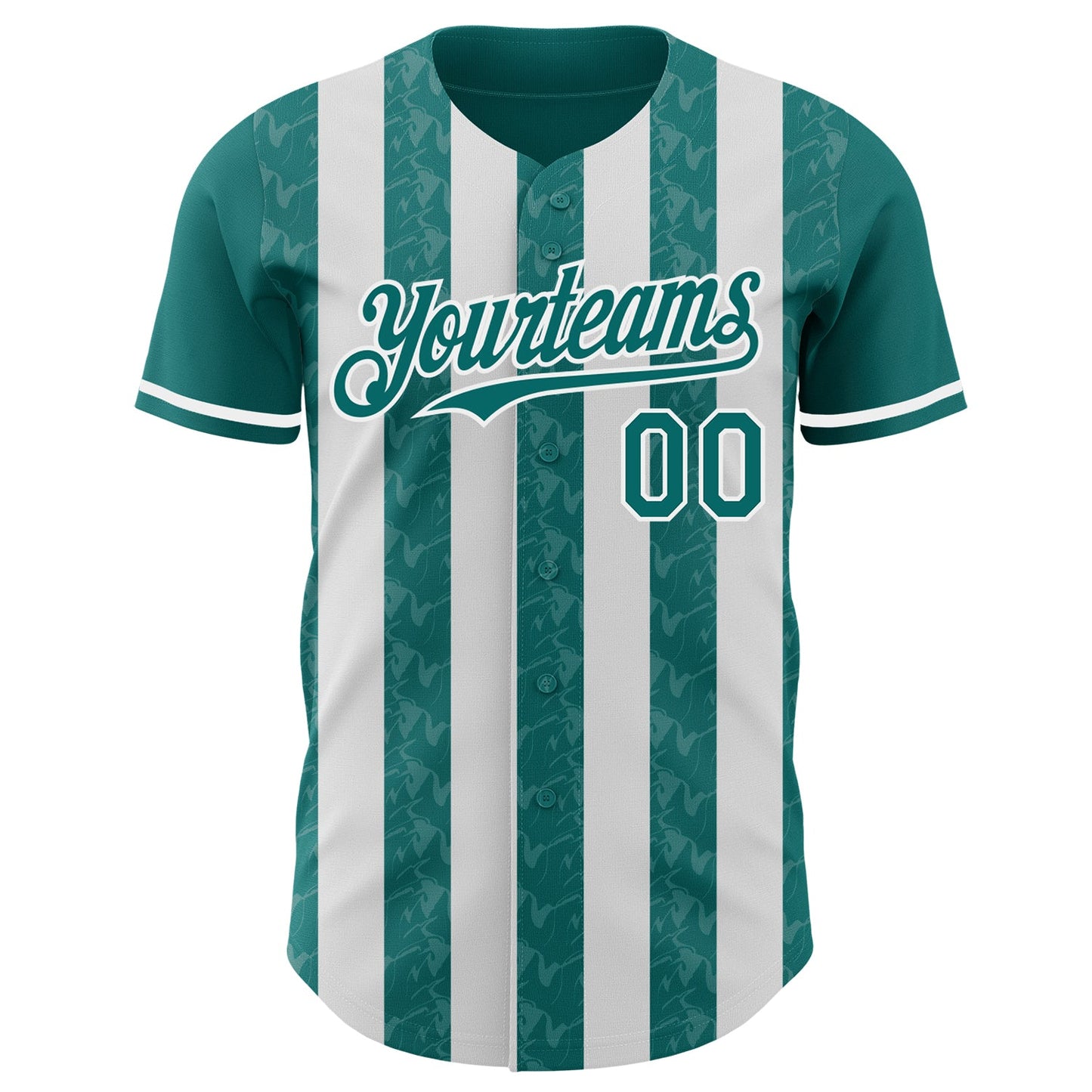 Custom Teal-White Classic Vertical Stripe Fluid Liquid Texture Authentic Baseball Jersey