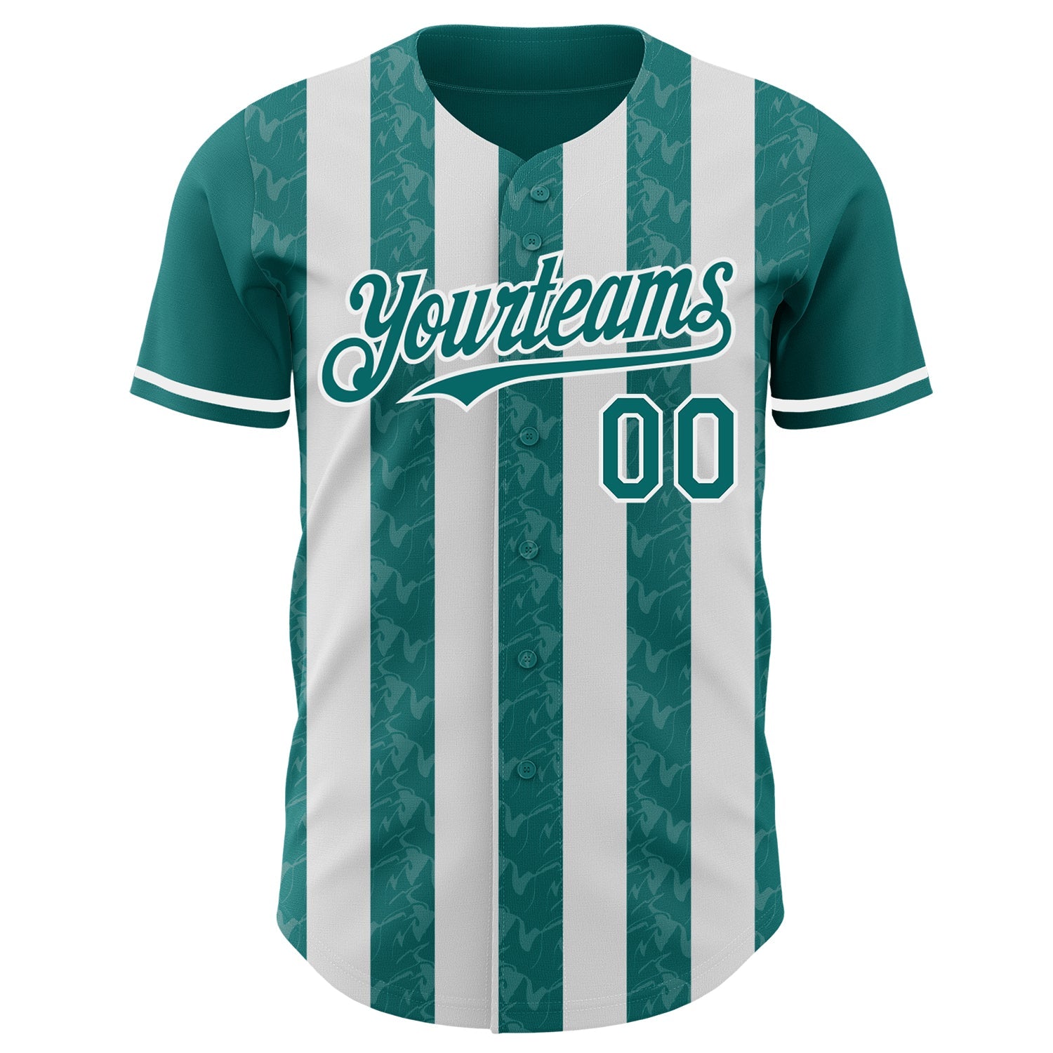 Custom Teal-White Classic Vertical Stripe Fluid Liquid Texture Authentic Baseball Jersey