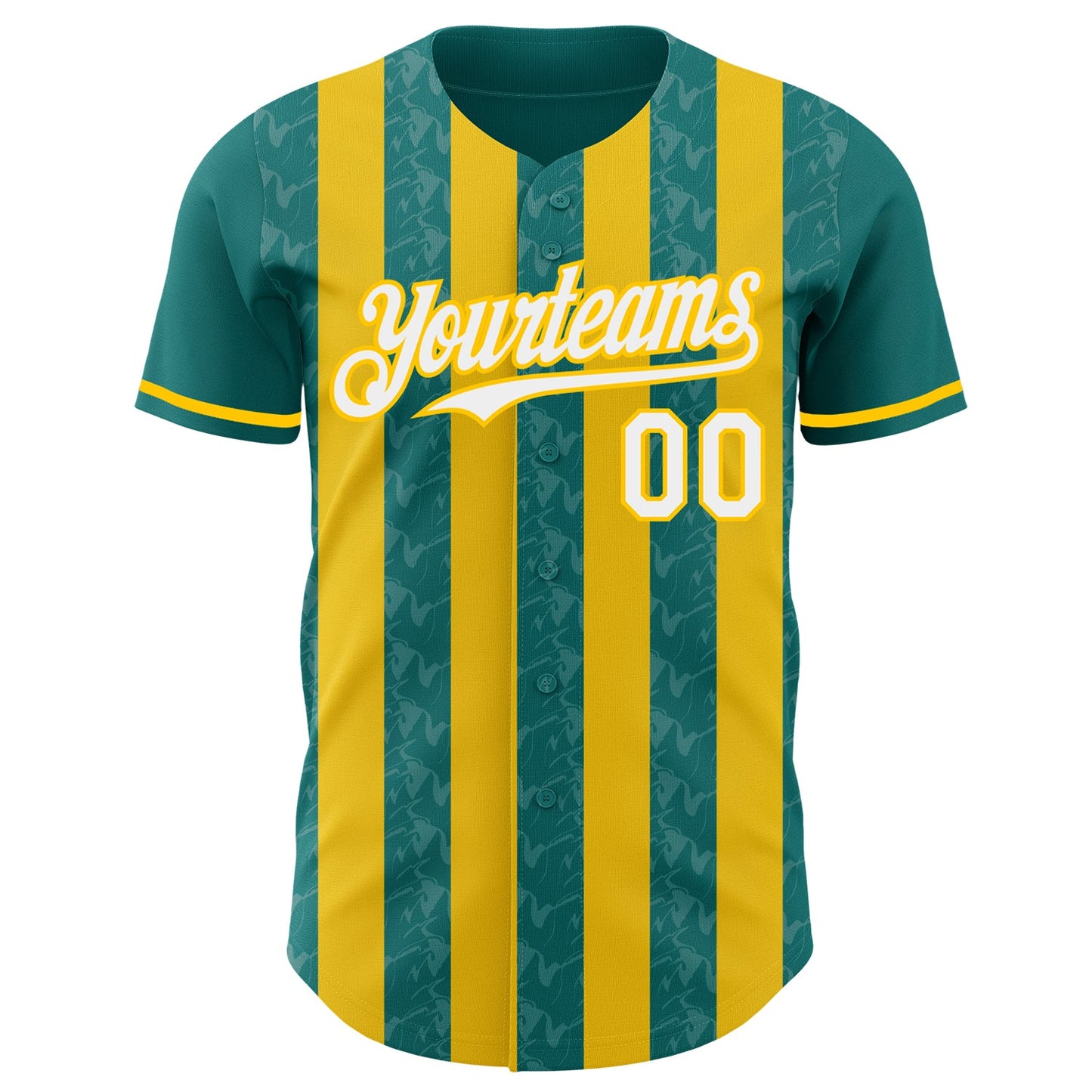 Custom Teal White-Yellow Classic Vertical Stripe Fluid Liquid Texture Authentic Baseball Jersey