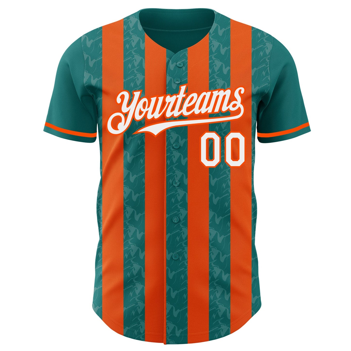 Custom Teal White-Orange Classic Vertical Stripe Fluid Liquid Texture Authentic Baseball Jersey