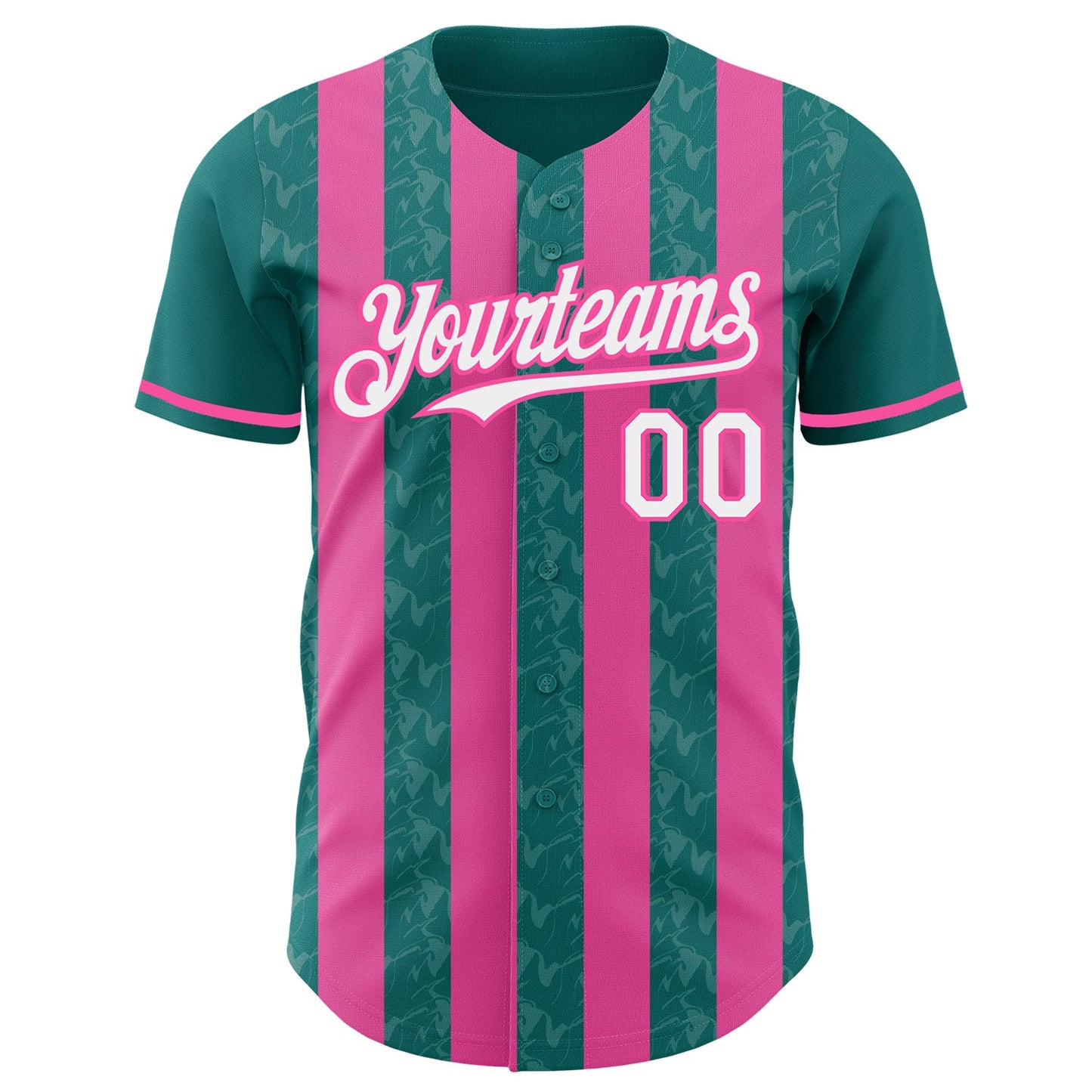 Custom Teal White-Pink Classic Vertical Stripe Fluid Liquid Texture Authentic Baseball Jersey