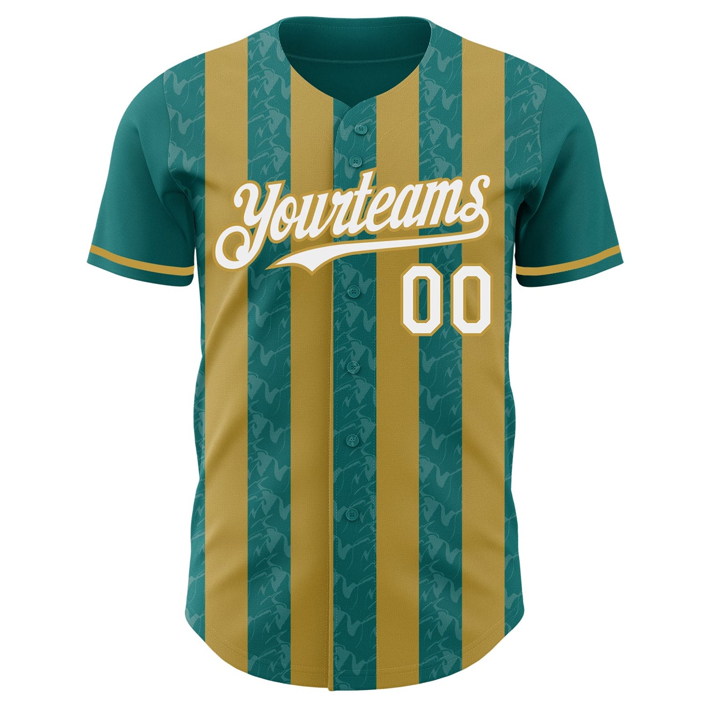 Custom Teal White-Old Gold Classic Vertical Stripe Fluid Liquid Texture Authentic Baseball Jersey