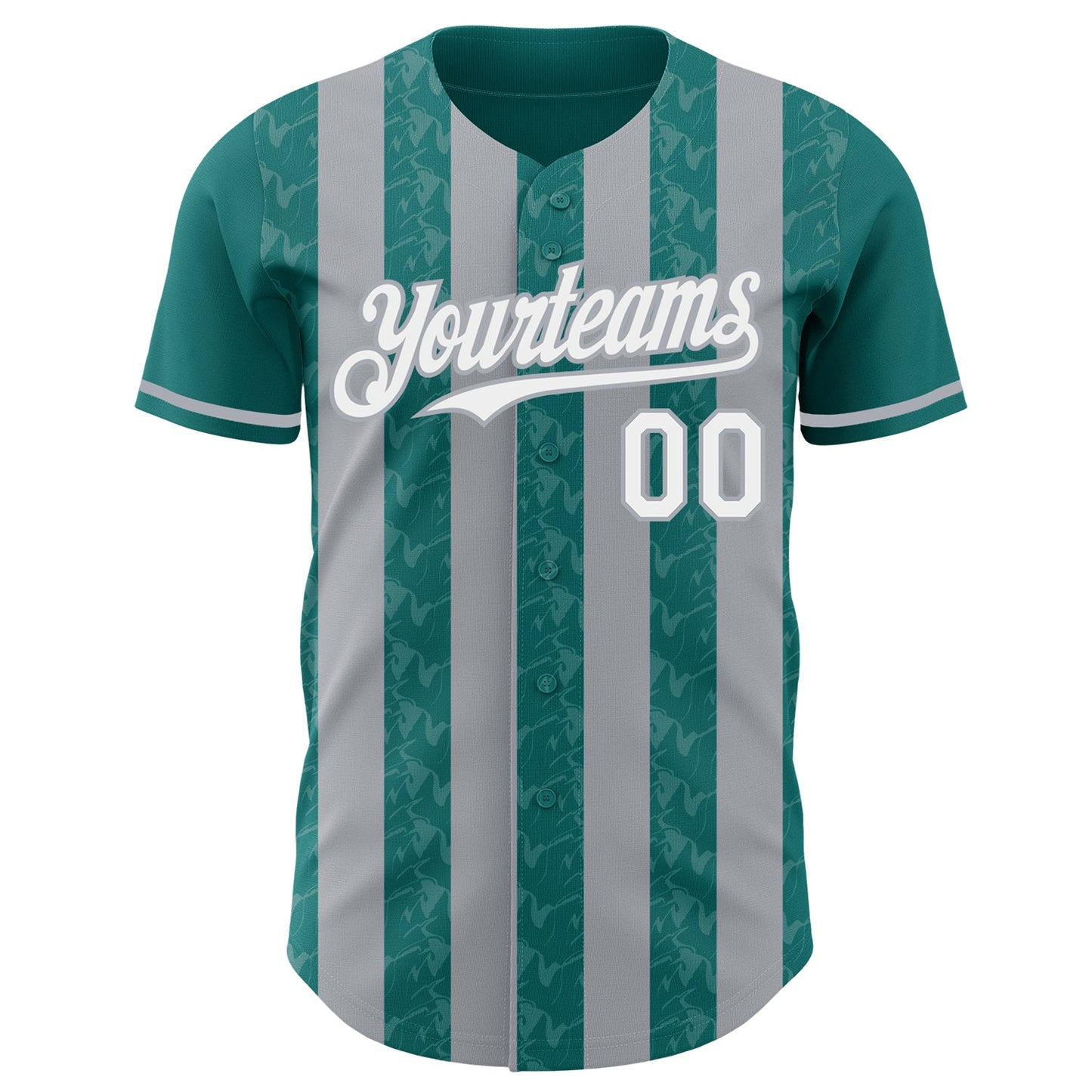 Custom Teal White-Gray Classic Vertical Stripe Fluid Liquid Texture Authentic Baseball Jersey