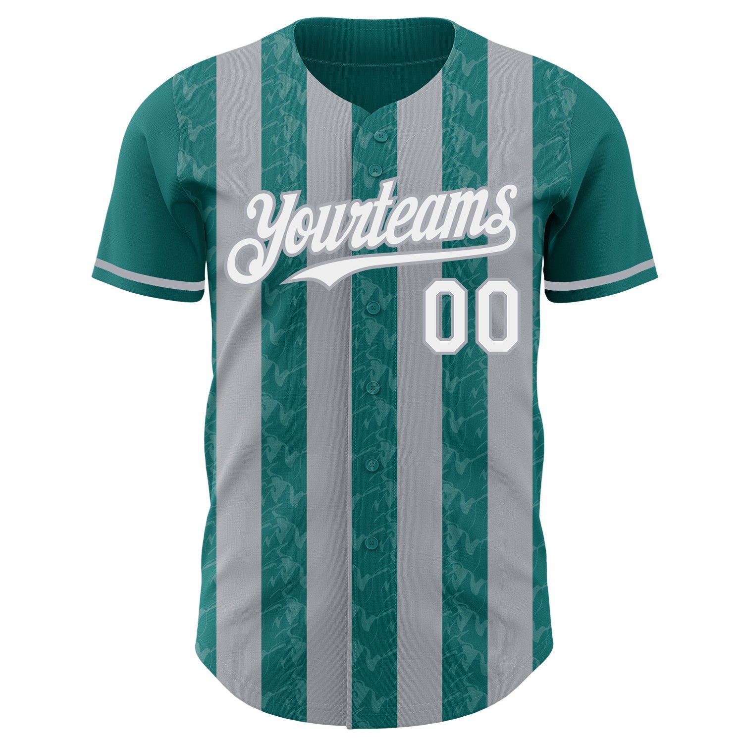 Custom Teal White-Gray Classic Vertical Stripe Fluid Liquid Texture Authentic Baseball Jersey