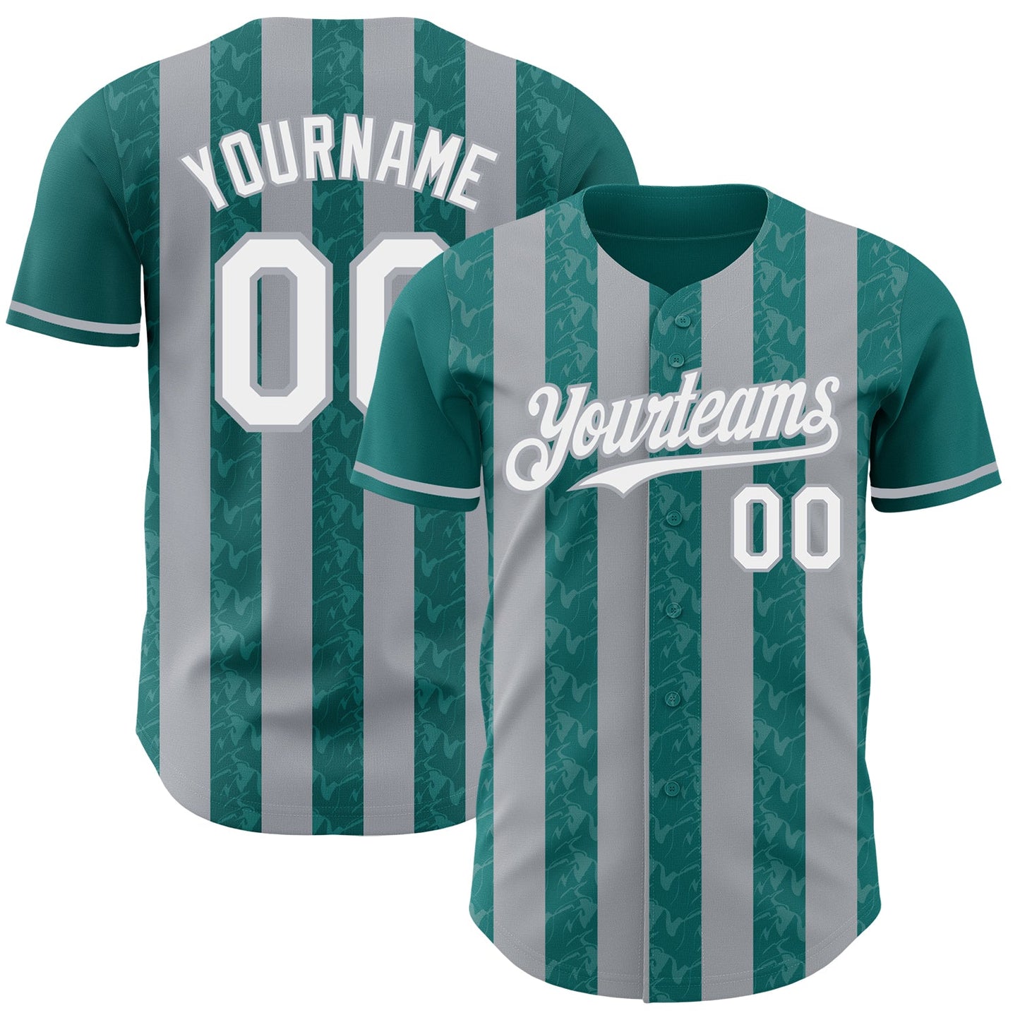 Custom Teal White-Gray Classic Vertical Stripe Fluid Liquid Texture Authentic Baseball Jersey