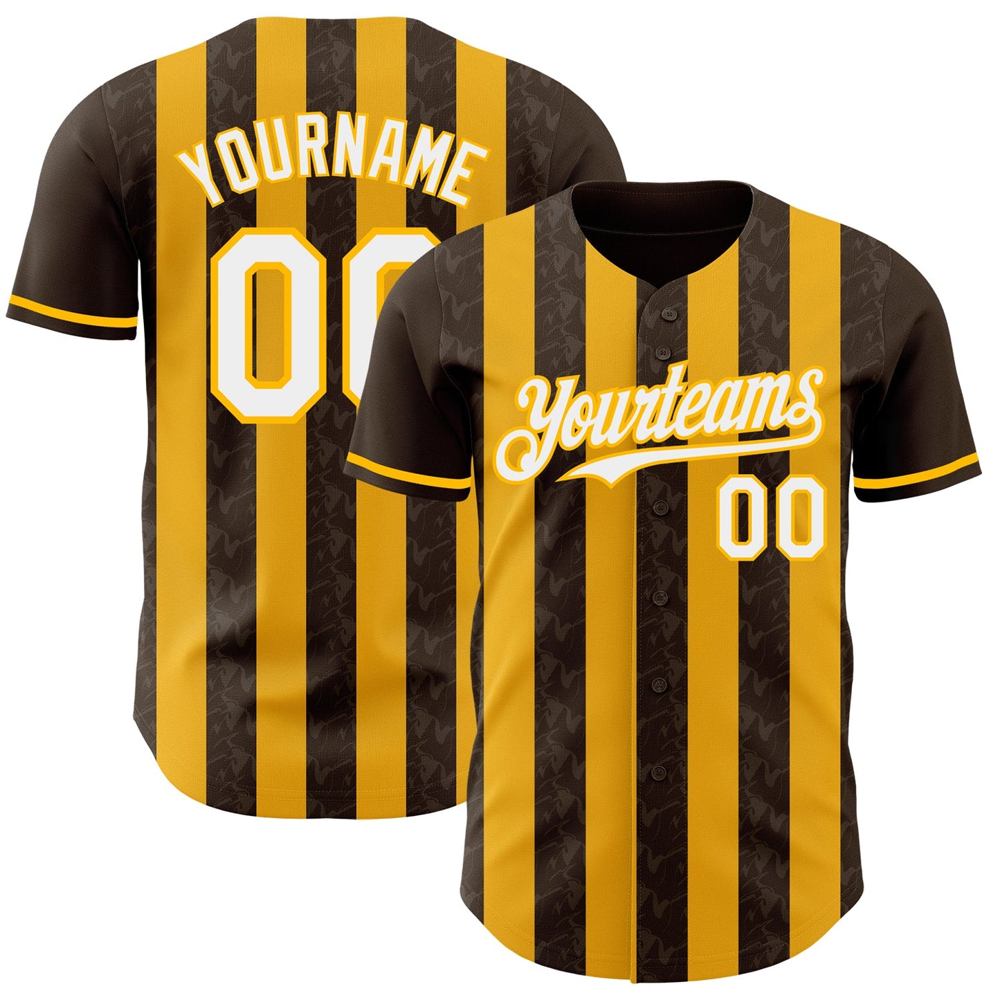 Custom Brown White-Gold Classic Vertical Stripe Fluid Liquid Texture Authentic Baseball Jersey