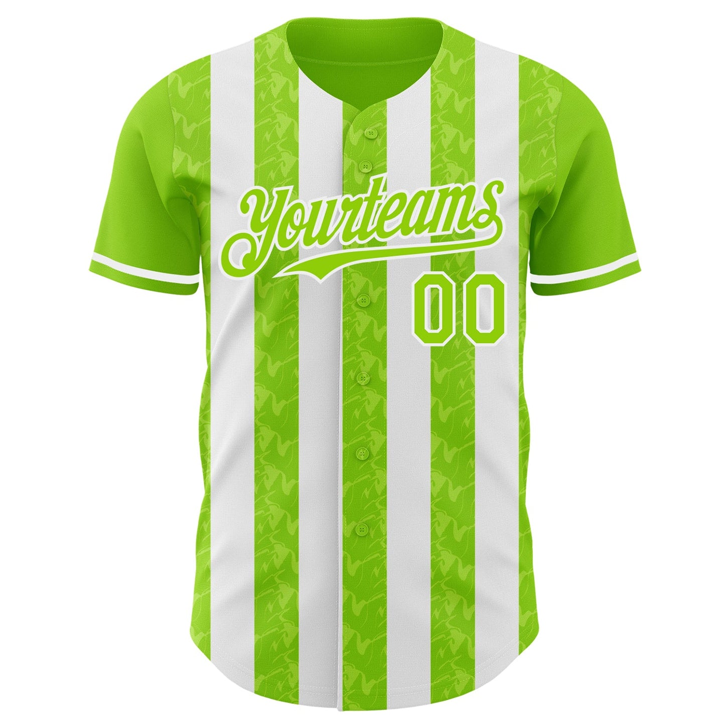 Custom Neon Green-White Classic Vertical Stripe Fluid Liquid Texture Authentic Baseball Jersey