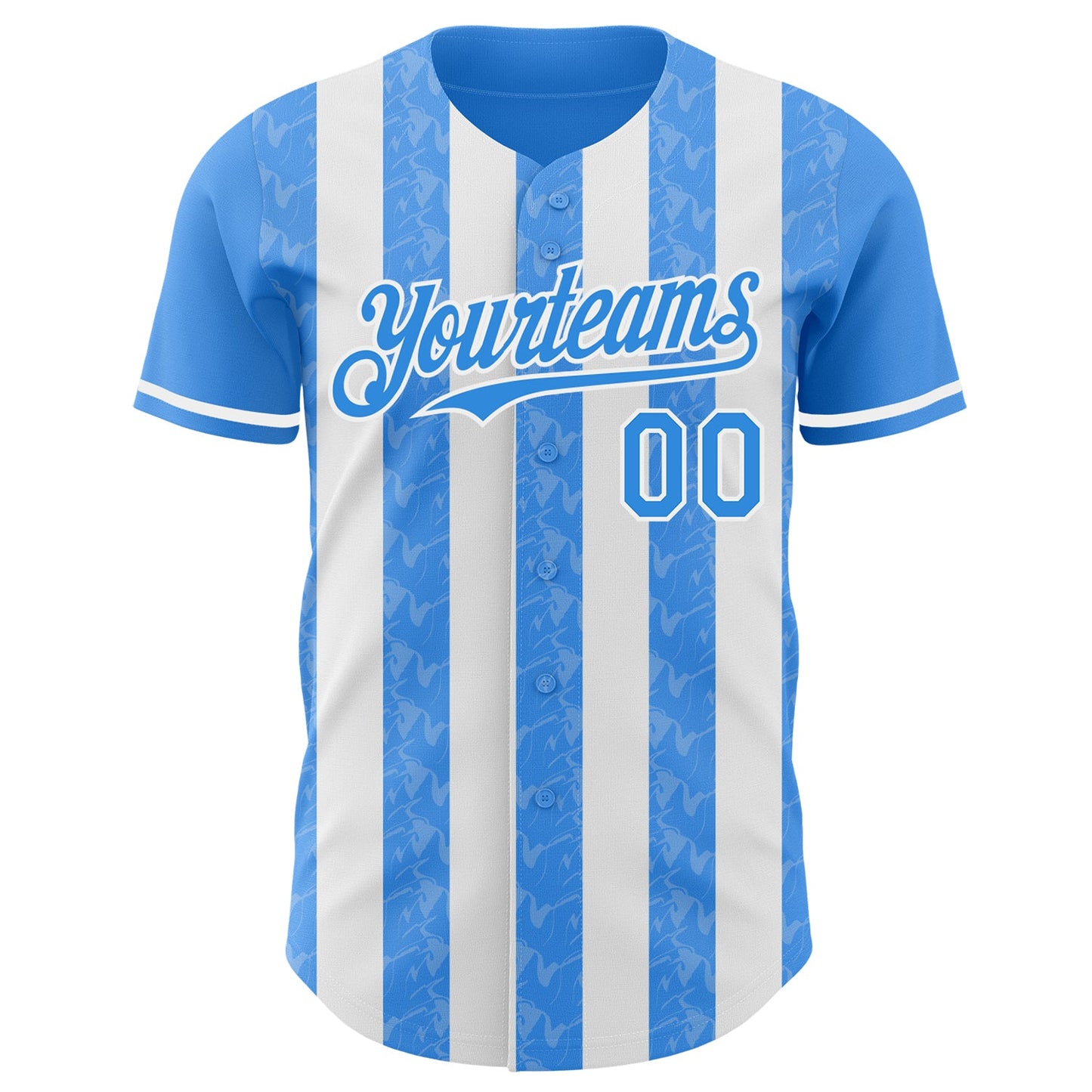 Custom Electric Blue-White Classic Vertical Stripe Fluid Liquid Texture Authentic Baseball Jersey