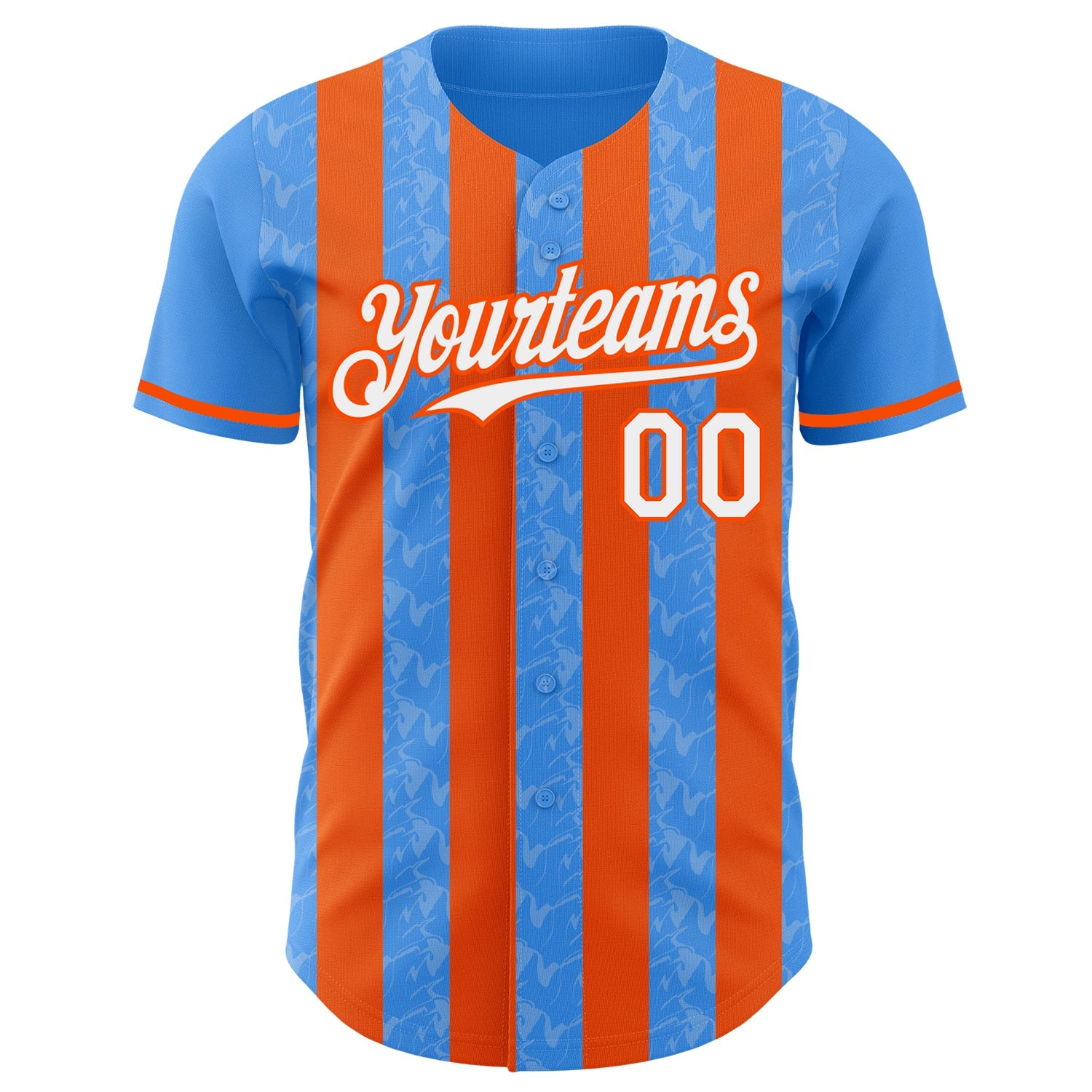 Custom Electric Blue White-Orange Classic Vertical Stripe Fluid Liquid Texture Authentic Baseball Jersey