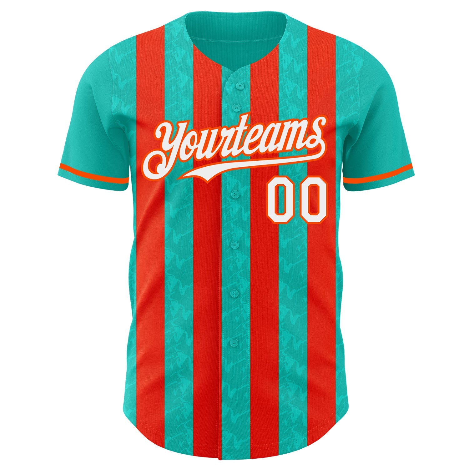 Custom Aqua White-Orange Classic Vertical Stripe Fluid Liquid Texture Authentic Baseball Jersey