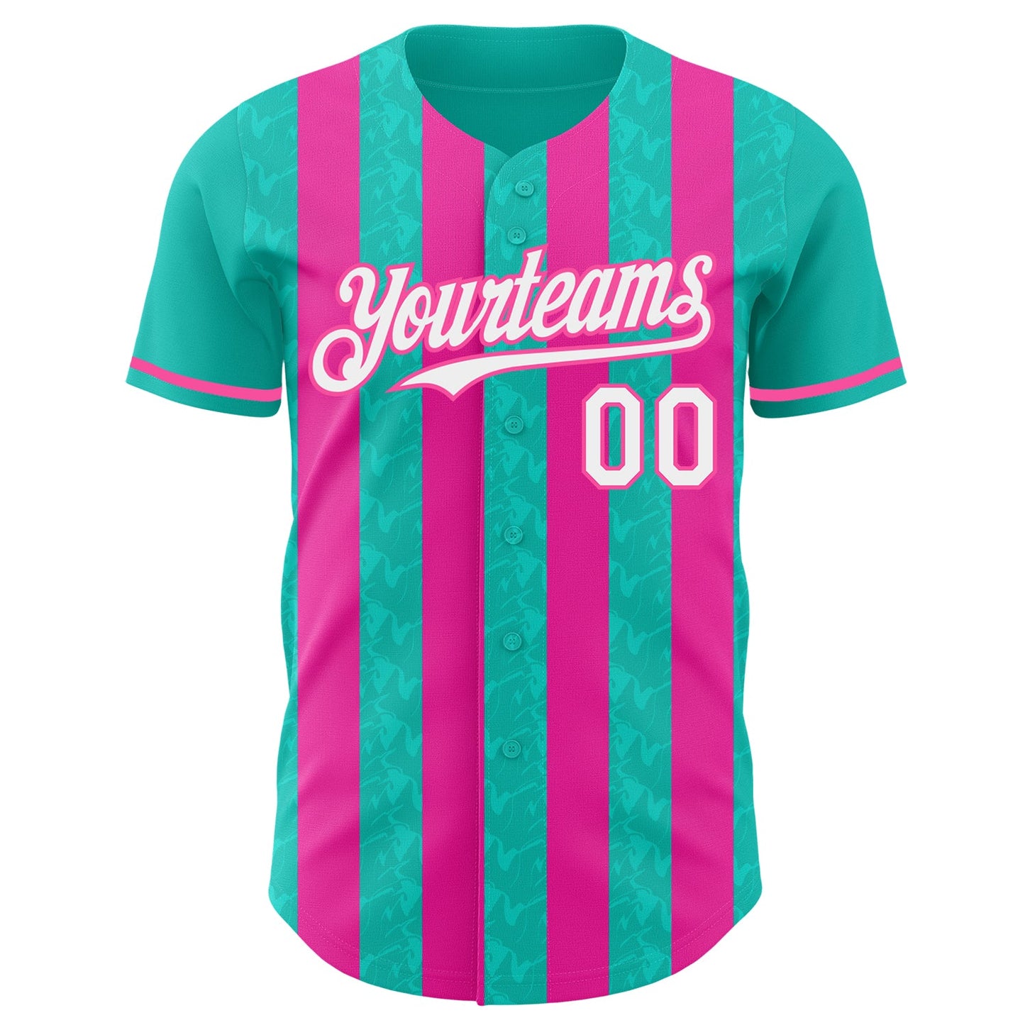 Custom Aqua White-Pink Classic Vertical Stripe Fluid Liquid Texture Authentic Baseball Jersey