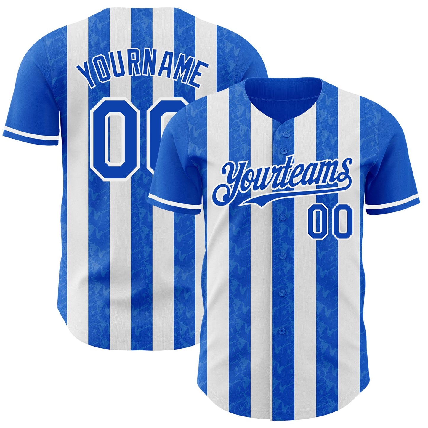 Custom Thunder Blue-White Classic Vertical Stripe Fluid Liquid Texture Authentic Baseball Jersey