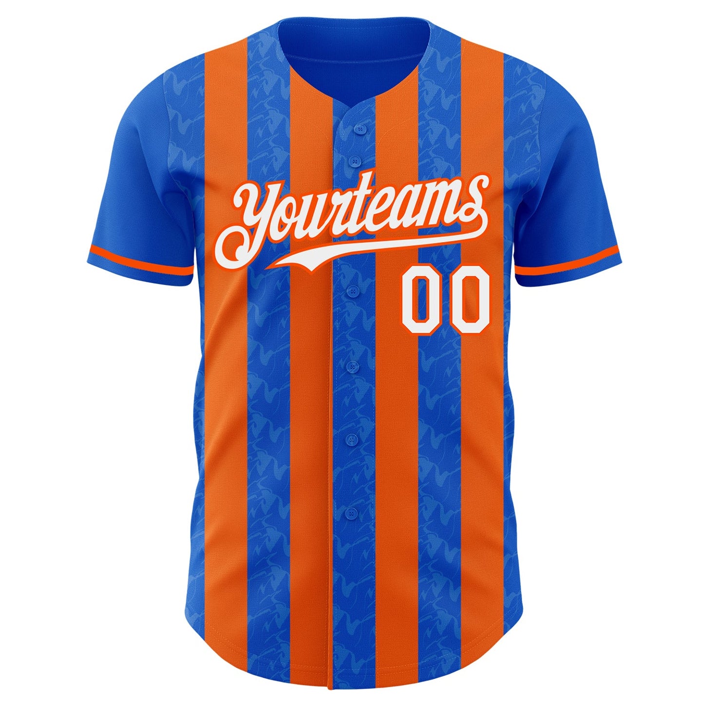 Custom Thunder Blue White-Orange Classic Vertical Stripe Fluid Liquid Texture Authentic Baseball Jersey