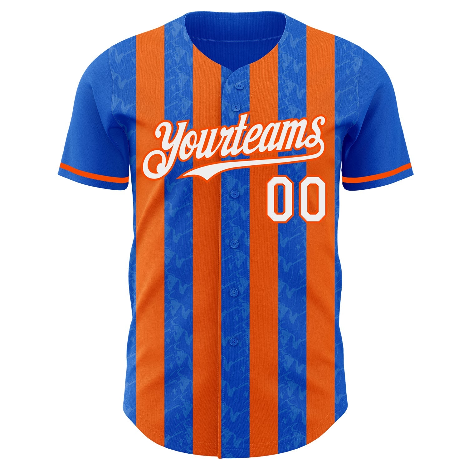 Custom Thunder Blue White-Orange Classic Vertical Stripe Fluid Liquid Texture Authentic Baseball Jersey