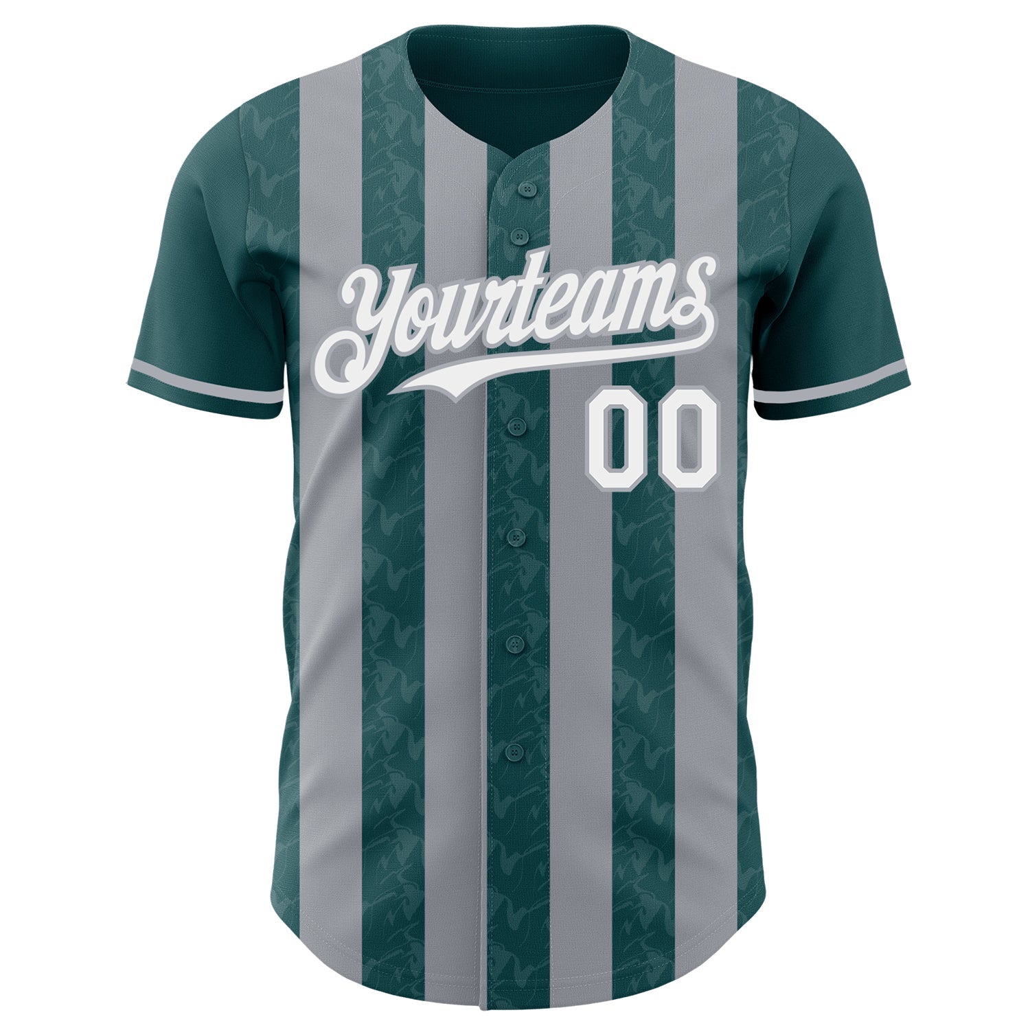 Custom Midnight Green White-Gray Classic Vertical Stripe Fluid Liquid Texture Authentic Baseball Jersey