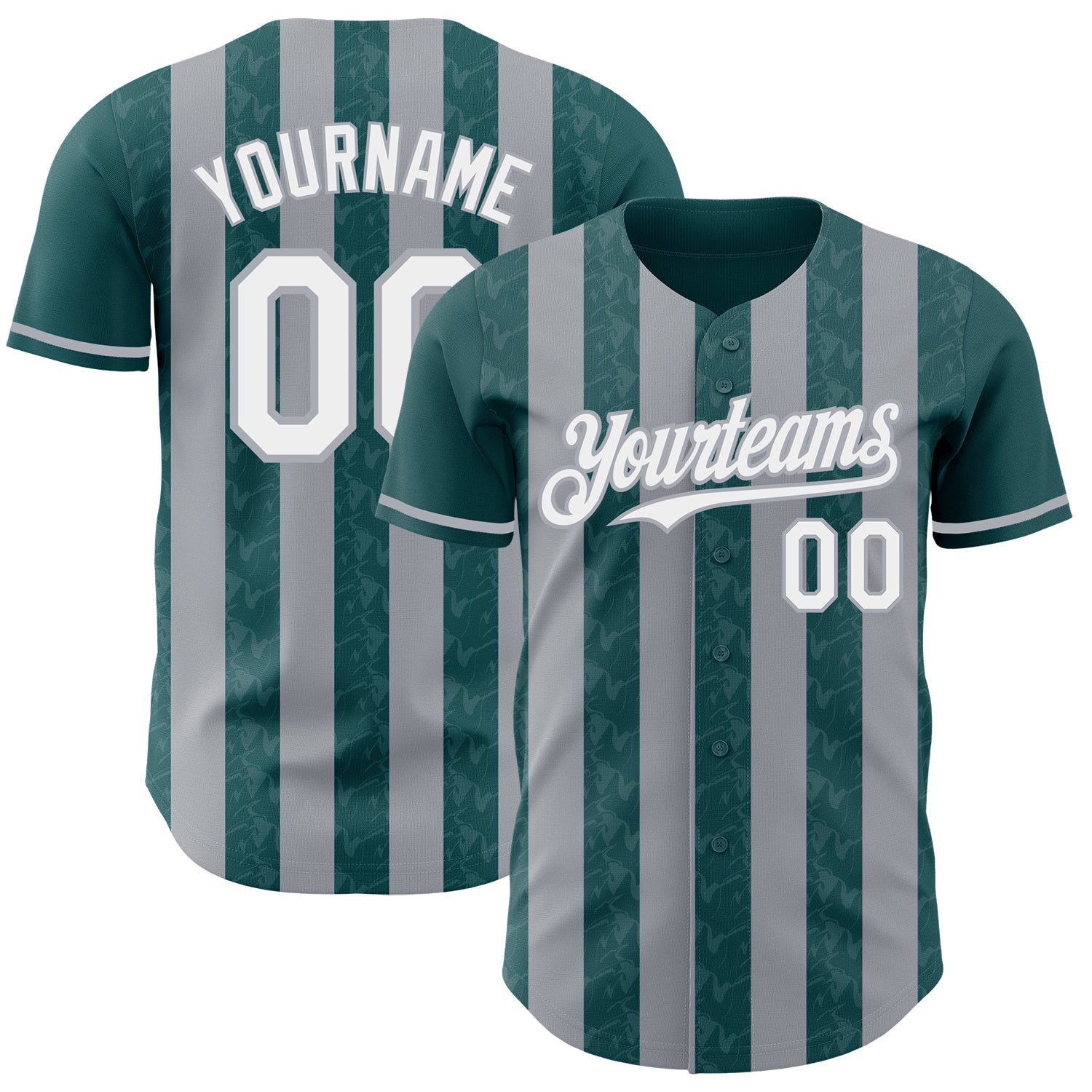 Custom Midnight Green White-Gray Classic Vertical Stripe Fluid Liquid Texture Authentic Baseball Jersey