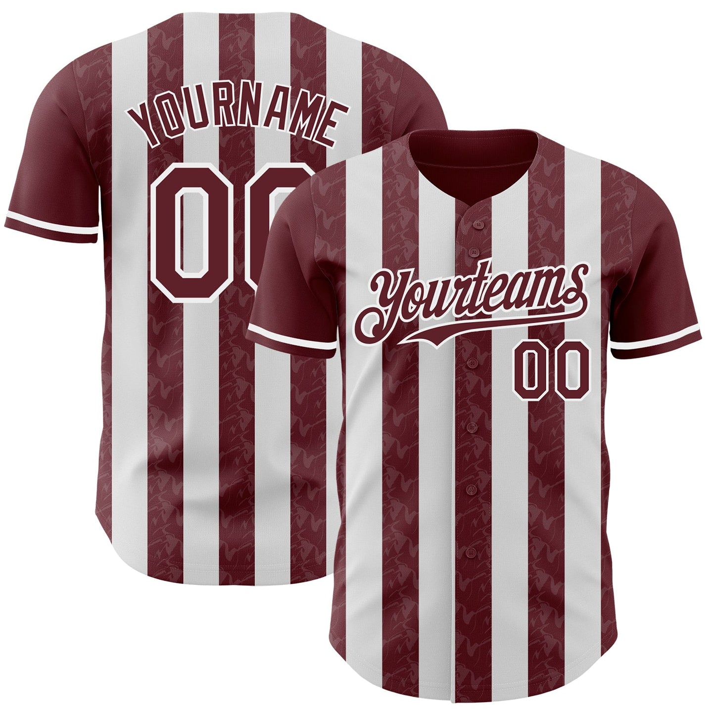 Custom Burgundy-White Classic Vertical Stripe Fluid Liquid Texture Authentic Baseball Jersey