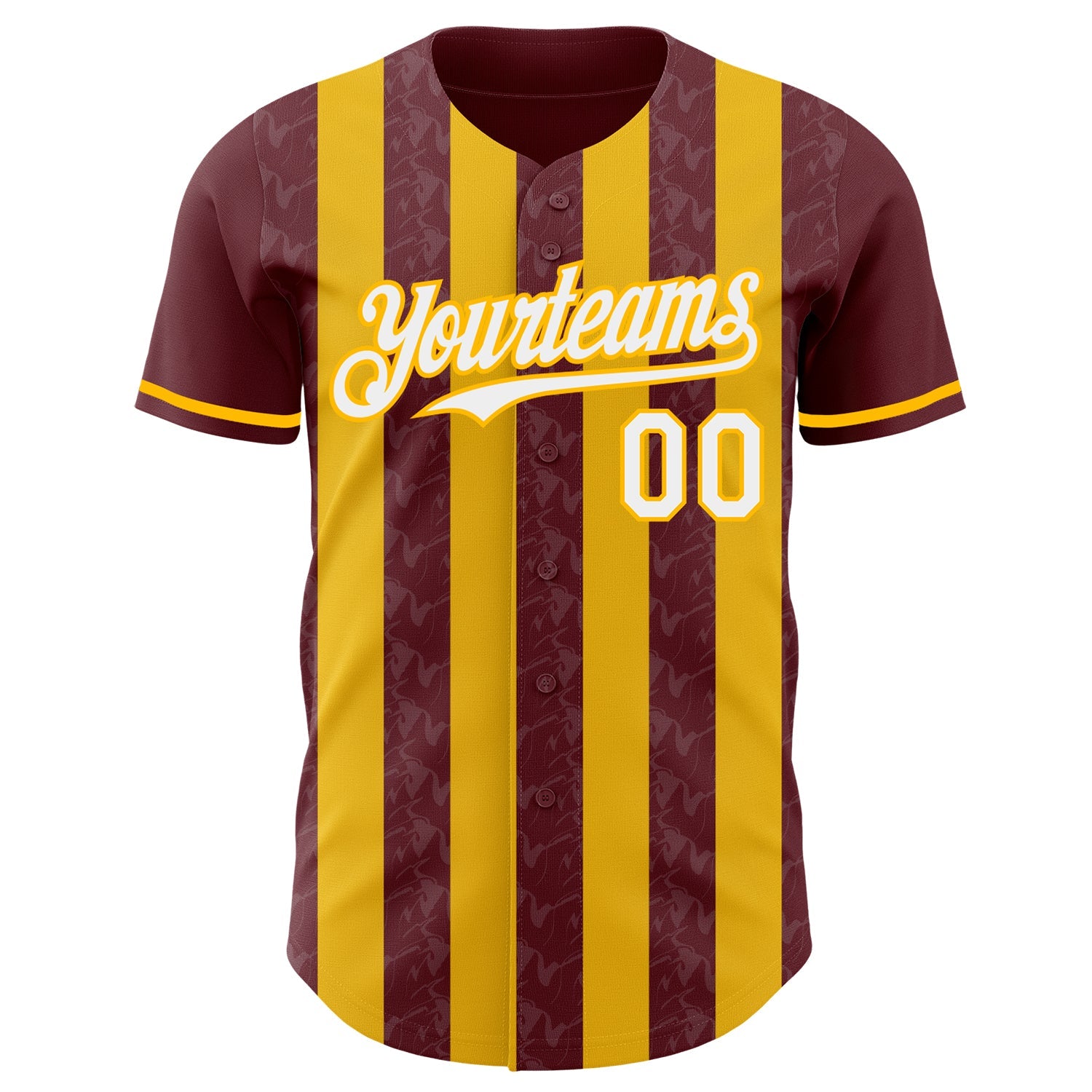 Custom Burgundy White-Gold Classic Vertical Stripe Fluid Liquid Texture Authentic Baseball Jersey