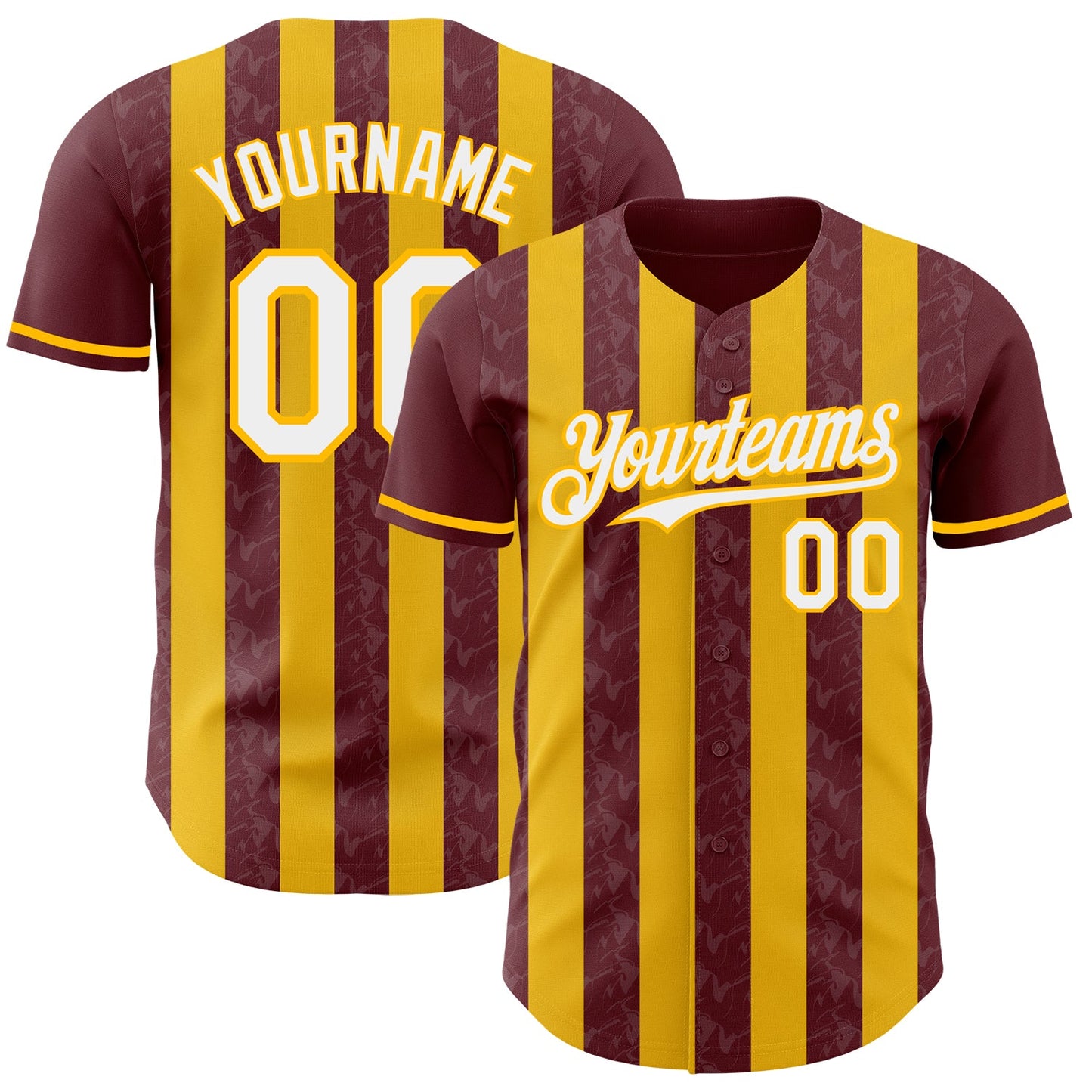 Custom Burgundy White-Gold Classic Vertical Stripe Fluid Liquid Texture Authentic Baseball Jersey