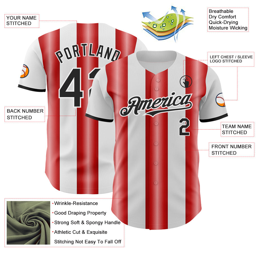 Custom White Black-Red Gradient Vertical Stripe Argentina Style Authentic Baseball Jersey