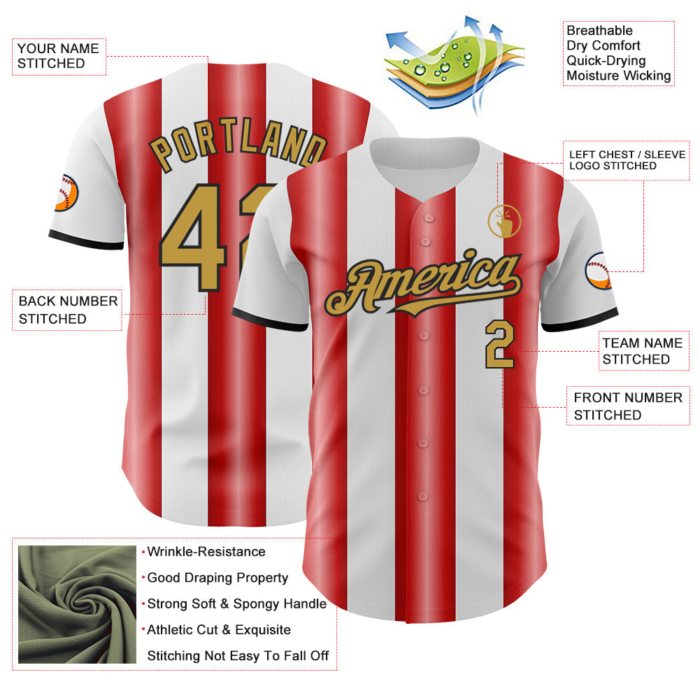 Custom White Old Gold Red-Black Gradient Vertical Stripe Argentina Style Authentic Baseball Jersey