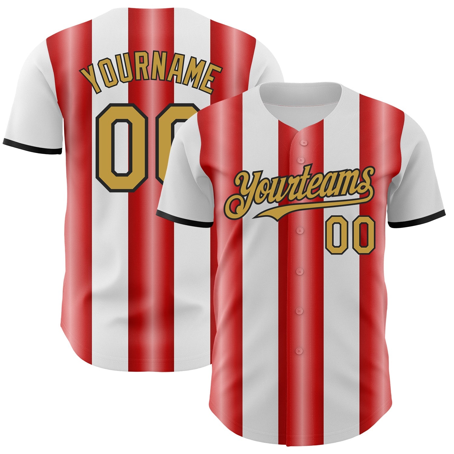 Custom White Old Gold Red-Black Gradient Vertical Stripe Argentina Style Authentic Baseball Jersey