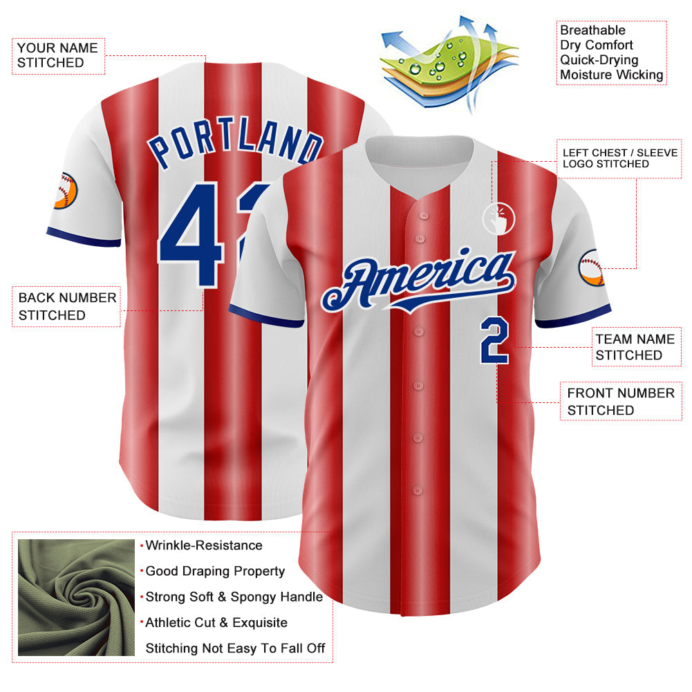 Custom White Royal-Red Gradient Vertical Stripe Argentina Style Authentic Baseball Jersey