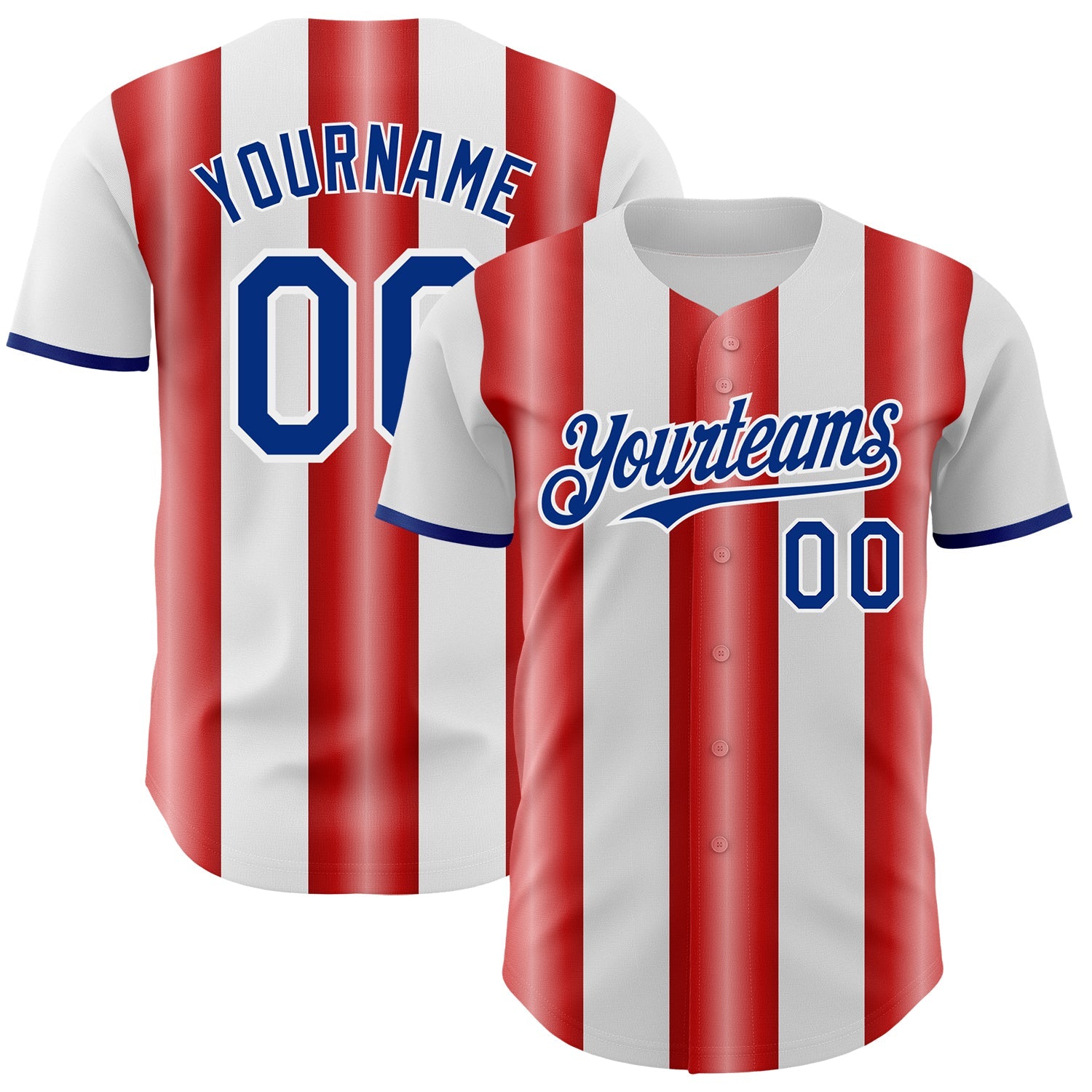 Custom White Royal-Red Gradient Vertical Stripe Argentina Style Authentic Baseball Jersey