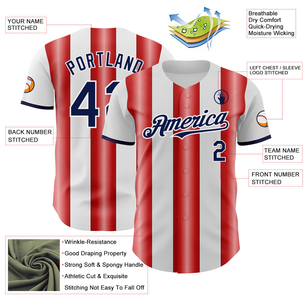 Custom White Navy-Red Gradient Vertical Stripe Argentina Style Authentic Baseball Jersey