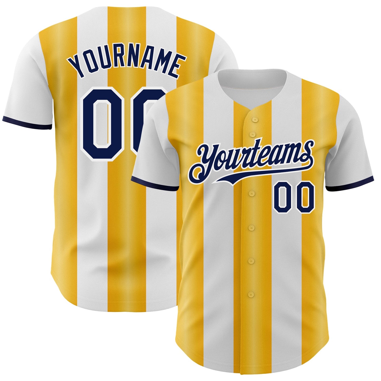 Custom White Navy-Gold Gradient Vertical Stripe Argentina Style Authentic Baseball Jersey
