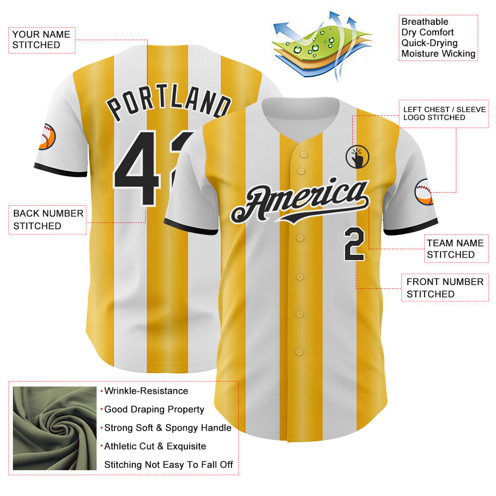 Custom White Black-Gold Gradient Vertical Stripe Argentina Style Authentic Baseball Jersey