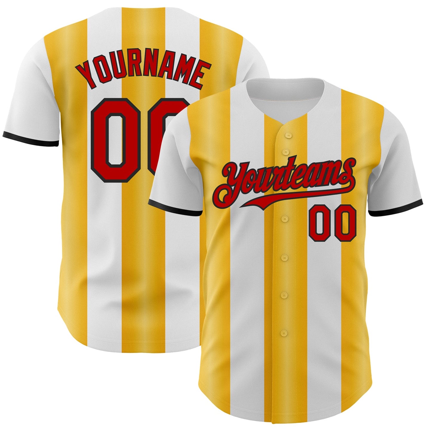 Custom White Red Gold-Black Gradient Vertical Stripe Argentina Style Authentic Baseball Jersey
