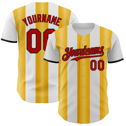 Custom White Red Gold-Black Gradient Vertical Stripe Argentina Style Authentic Baseball Jersey