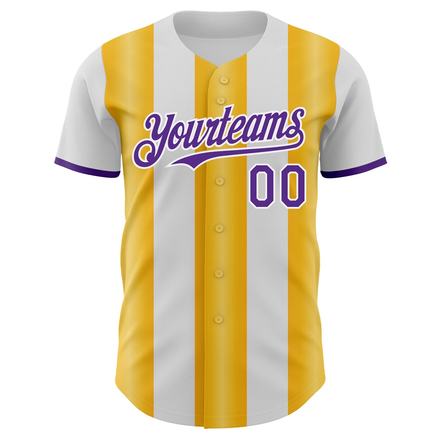Custom White Purple-Gold Gradient Vertical Stripe Argentina Style Authentic Baseball Jersey