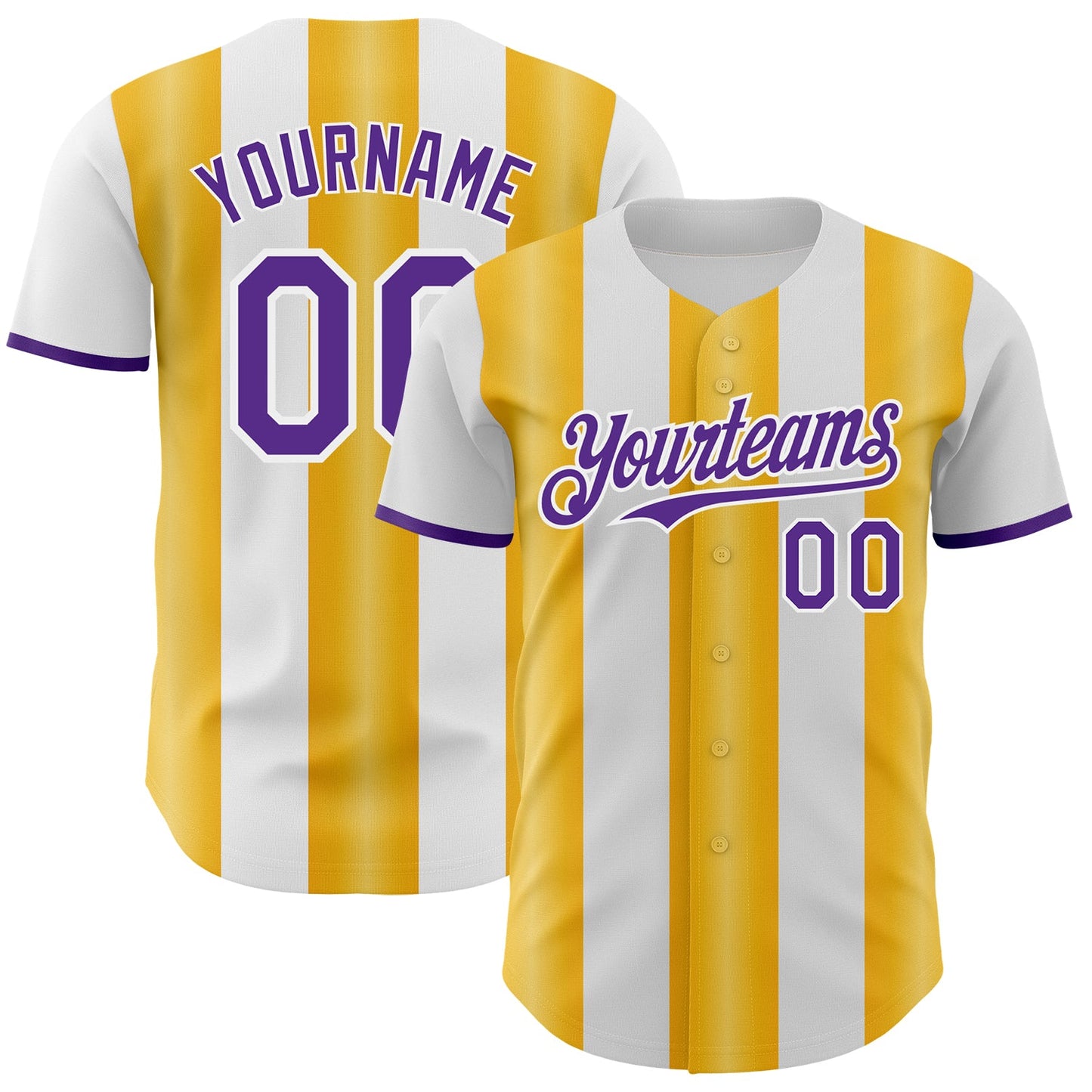 Custom White Purple-Gold Gradient Vertical Stripe Argentina Style Authentic Baseball Jersey