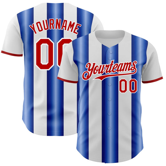 Custom White Red-Royal Gradient Vertical Stripe Argentina Style Authentic Baseball Jersey