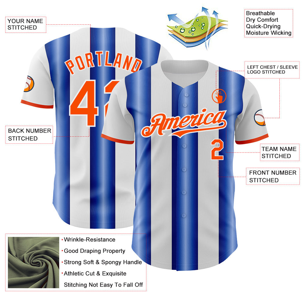 Custom White Orange-Royal Gradient Vertical Stripe Argentina Style Authentic Baseball Jersey