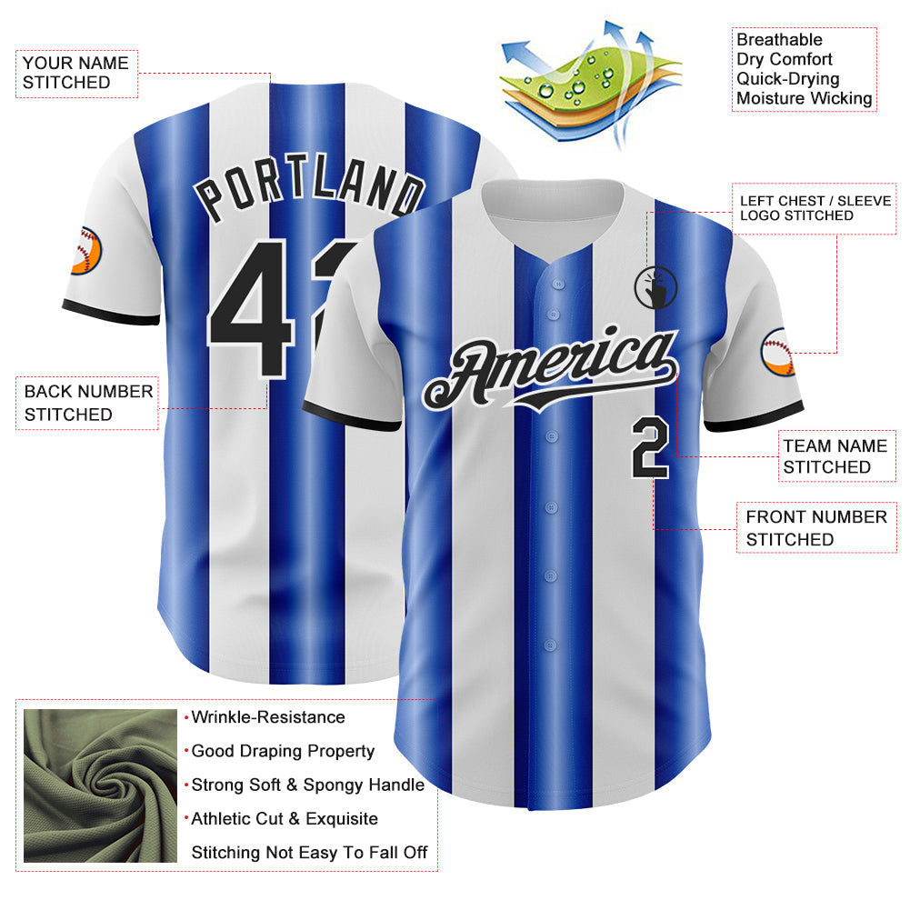 Custom White Black-Royal Gradient Vertical Stripe Argentina Style Authentic Baseball Jersey