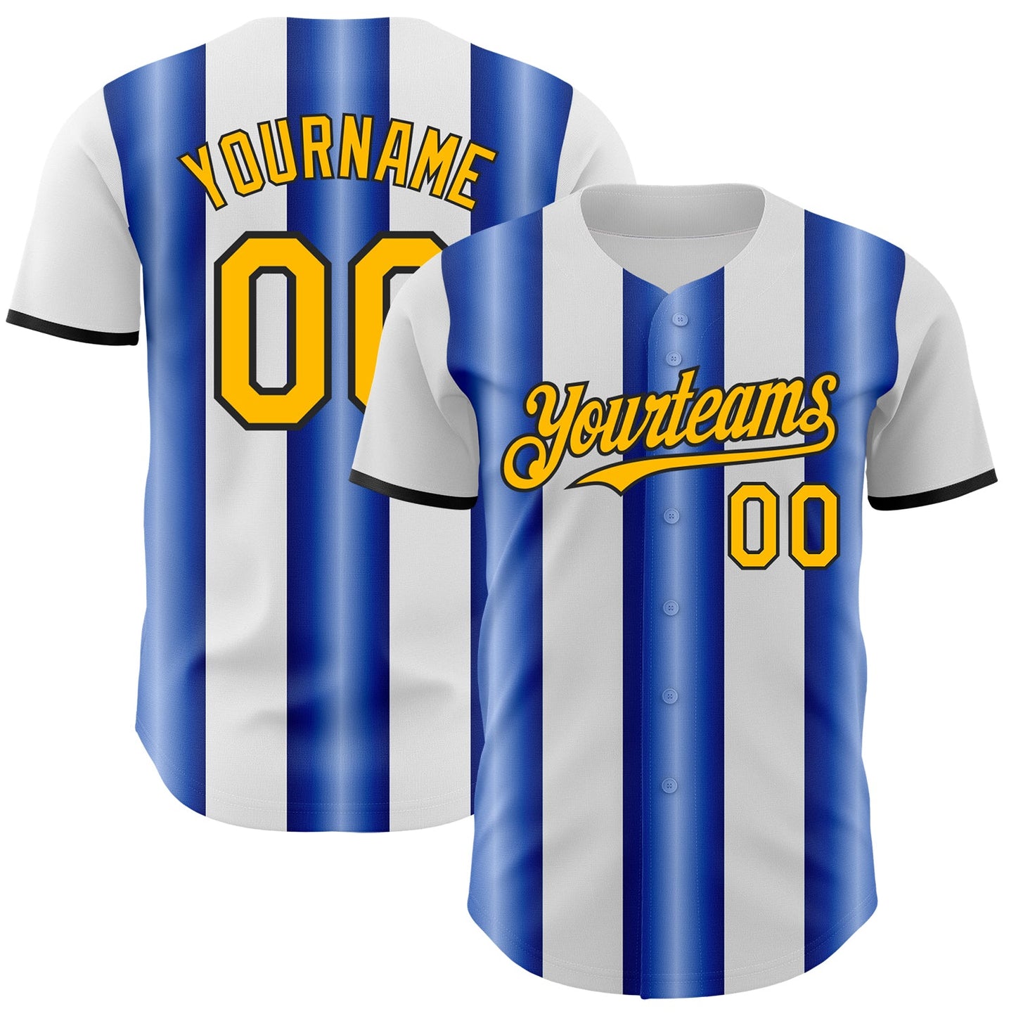 Custom White Gold Royal-Black Gradient Vertical Stripe Argentina Style Authentic Baseball Jersey