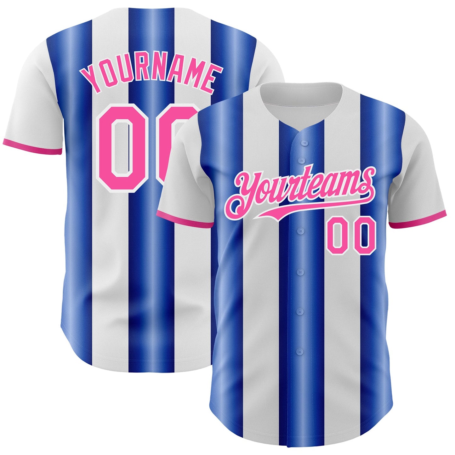 Custom White Pink-Royal Gradient Vertical Stripe Argentina Style Authentic Baseball Jersey